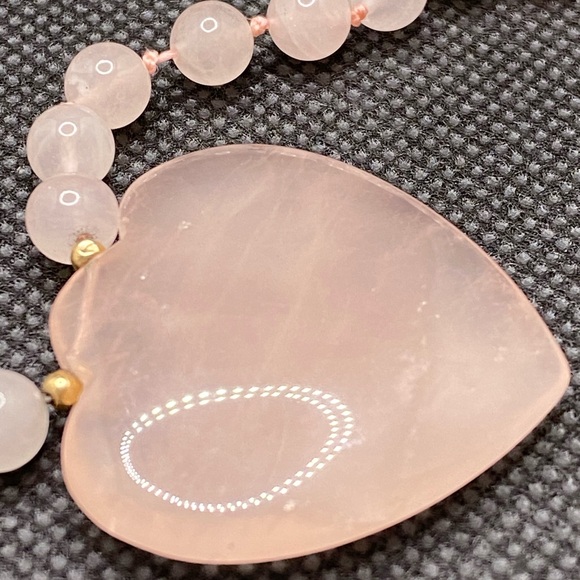 14k Hong Kong WW Rose Quartz Beaded Heart Pendant Necklace - Picture 6 of 14